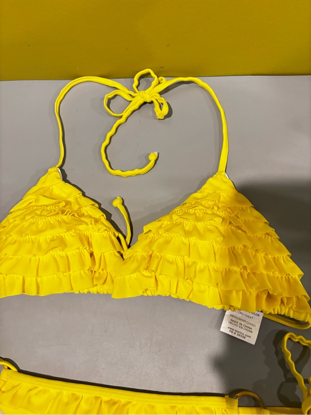 Ingear Yellow Ruffle Triangle Bikini Set - Picture 2 of 10